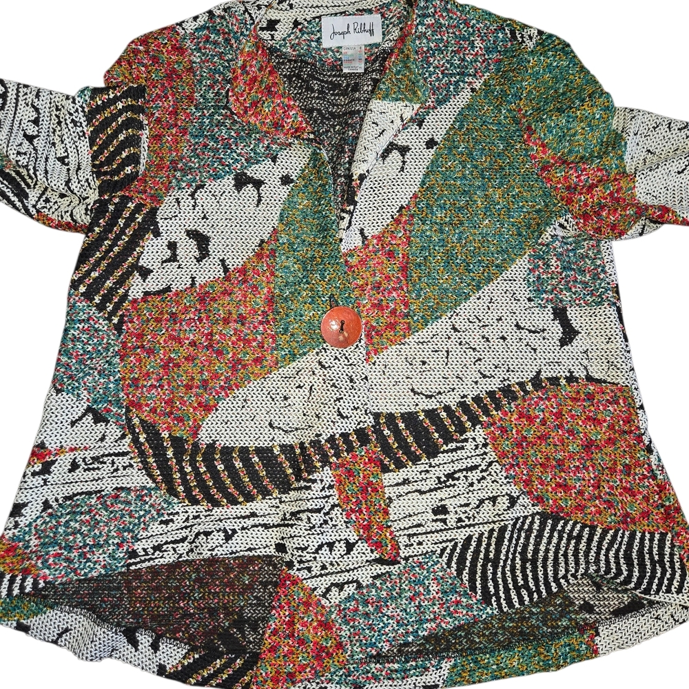 Joseph Ribkoff Multicolor Abstract Print Top — Green, Red, Black, White